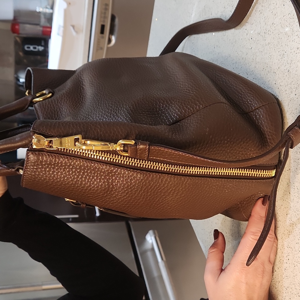 Prada Brown Pebbled Leather Top-Handle Crossbody Bag with Gold Hardware - Picture 5 of 16